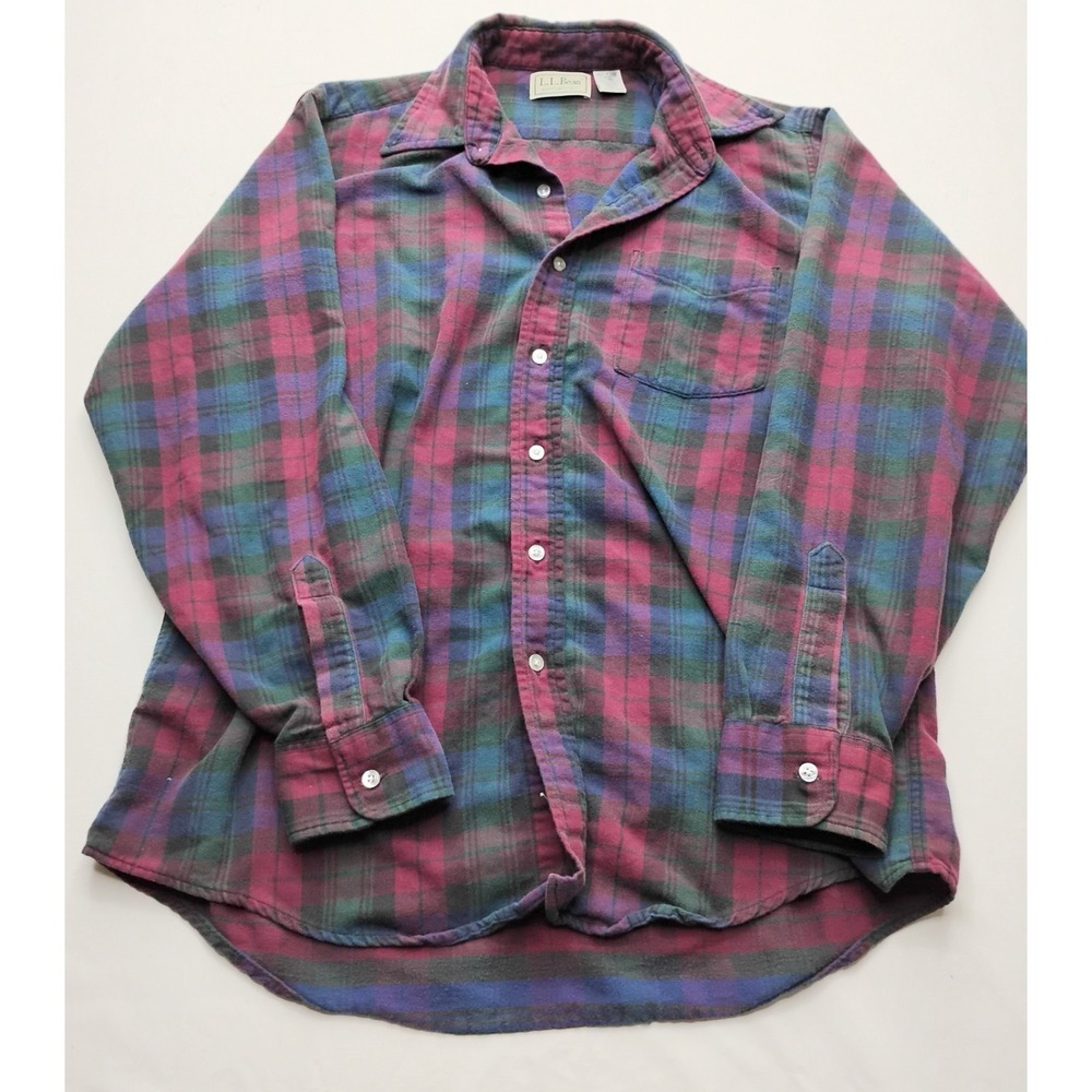 L.L. Bean Northwoods Plaid Flannel Button-Down Shirt Red Green Blue Mens M